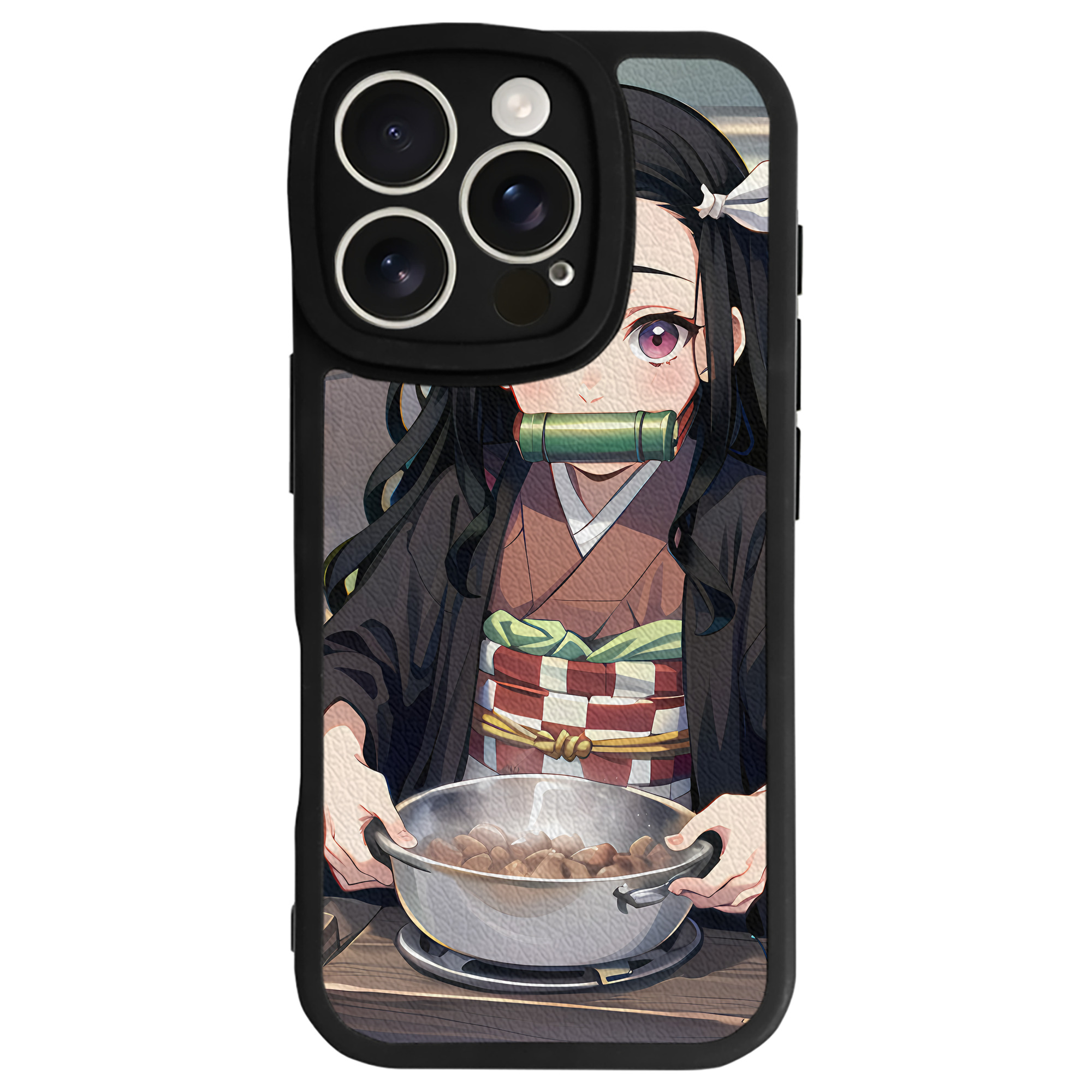 （画像用） 鬼滅の刃（きめつのやいば）竈門 禰󠄀豆子／かまど ねずこ Kamado Nezuko 【iPhone 16シリーズ対応】シリコンスマホケース（レザー調） 材質：シリコン